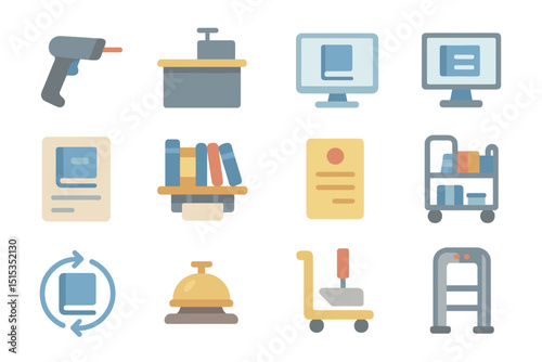 Futuristic library icons for online and automated book services