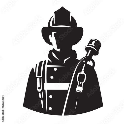 Black Color Fireman Silhouette Vector Illustration, Solid White Background