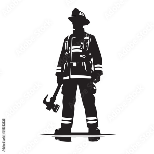 Black Color Fireman Silhouette Vector Illustration, Solid White Background