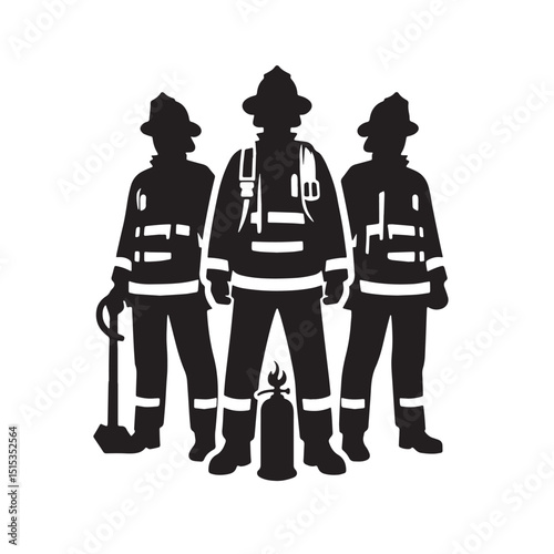 Black Color Fireman Silhouette Vector Illustration, Solid White Background