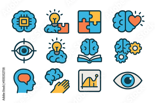 Colorful brain and mind icons illustrating creativity and intelligence