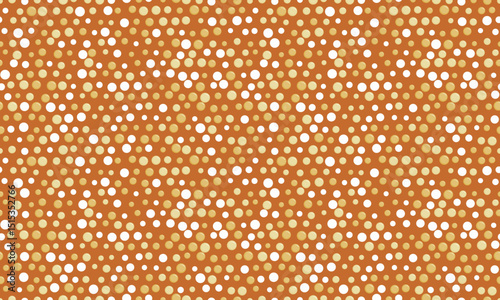 Abstract seamless pattern  Elegant, textured design featuring a mesmerizing array of offwhite and gold circles on a rich burnt orange background.