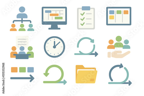Agile workflow icons displaying task management and team collaboration