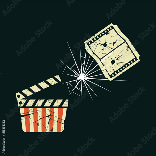 vector icons for cinema, Director's Chair , theatrical roles, video tape, cinema shattered spotlight, Theater Ticket
