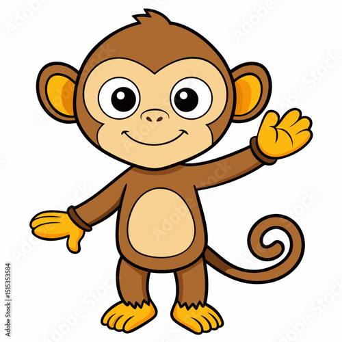 Cute Monkey Cartoon Waving Hand Isolated Illustration

