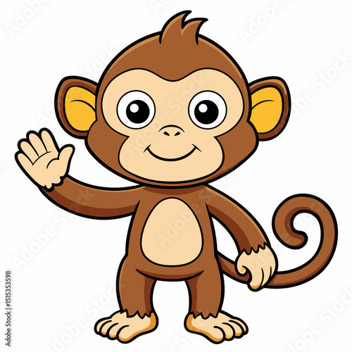 Cute Monkey Cartoon Waving Hand Isolated Illustration

