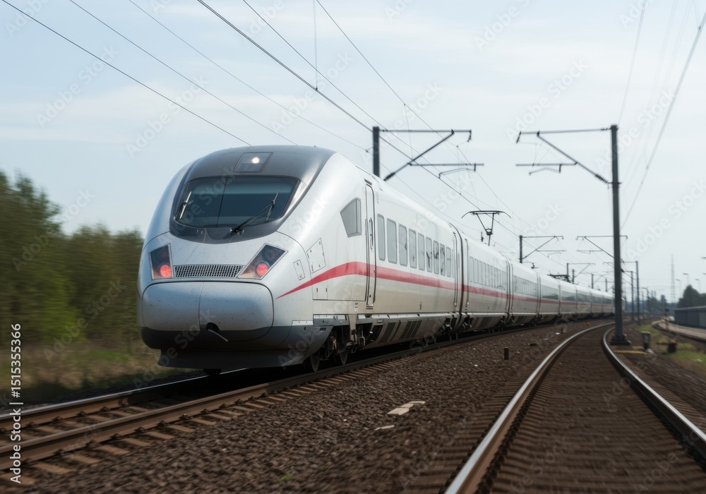 Naklejka premium Fast moving train on the railway on background