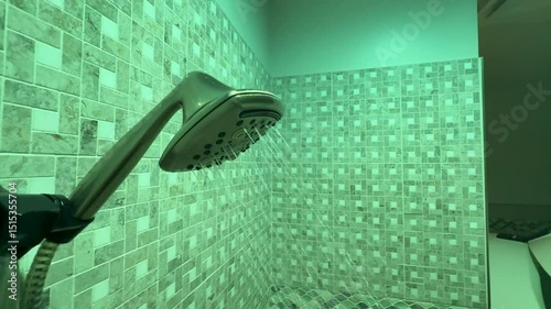This video shows a soothing bathroom scene with a shower head