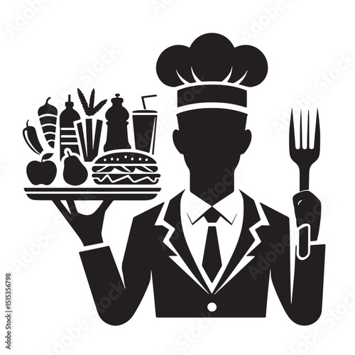 Black Color Food Service job Training Silhouette Vector Illustration, Solid White Background