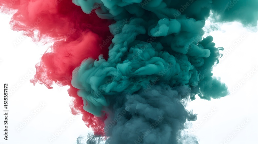 Obraz premium Abstract Red and Teal Ink Swirl, Colorful Smoke Cloud, Artistic Paint