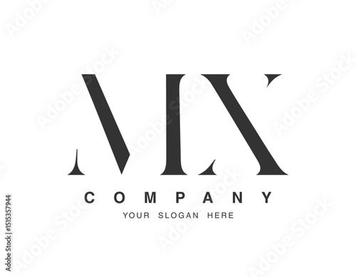 MX logo design. Initial letter m and x serif font style. Creative classic company name typography. Trendy logotype or identity.