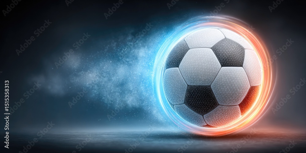 Fototapeta premium Soccer Ball with Blue and Orange Motion Effect