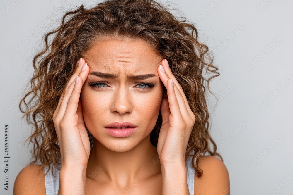 Fototapeta premium Worried Woman Holding Head in Pain