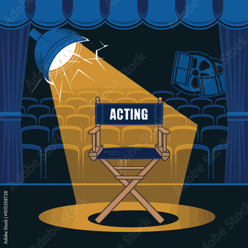 vector icons for cinema, Director's Chair , theatrical roles, video tape, cinema shattered spotlight, Theater Ticket
