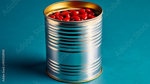 Red Beans in Metal Can, Canned Food, Teal Background