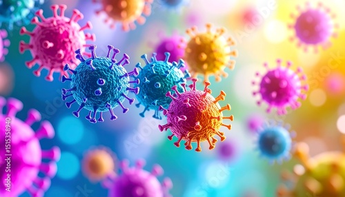 Colorful Virus Microscopic View.