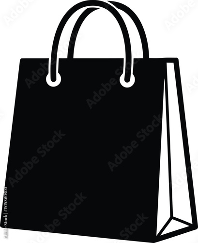 Solid Black Shopping Bag Icon, Simple Minimalist Retail and Commerce Symbol AI Generative