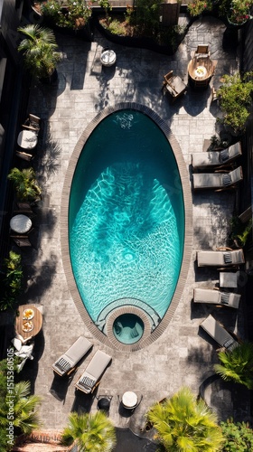 Relaxing Pool Area Surrounded by Greenery at a Tropical Resort During Sunny Day