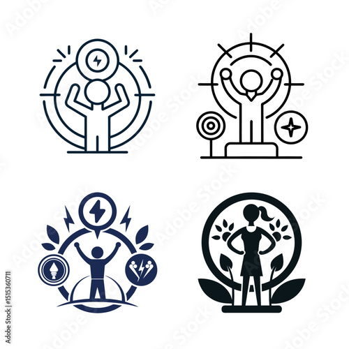 Personal Growth and Empowerment Vector Icon Set isolated on white background
