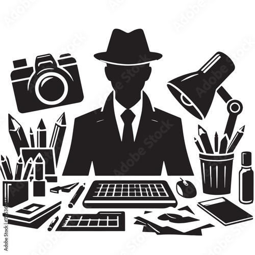 Black Color Graphic Design Silhouette Vector Illustration, Solid White Background