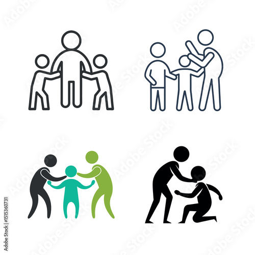 Family and Child Care Vector Icon Set isolated on white background
