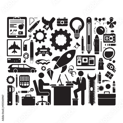 Black Color Graphic Design Silhouette Vector Illustration, Solid White Background