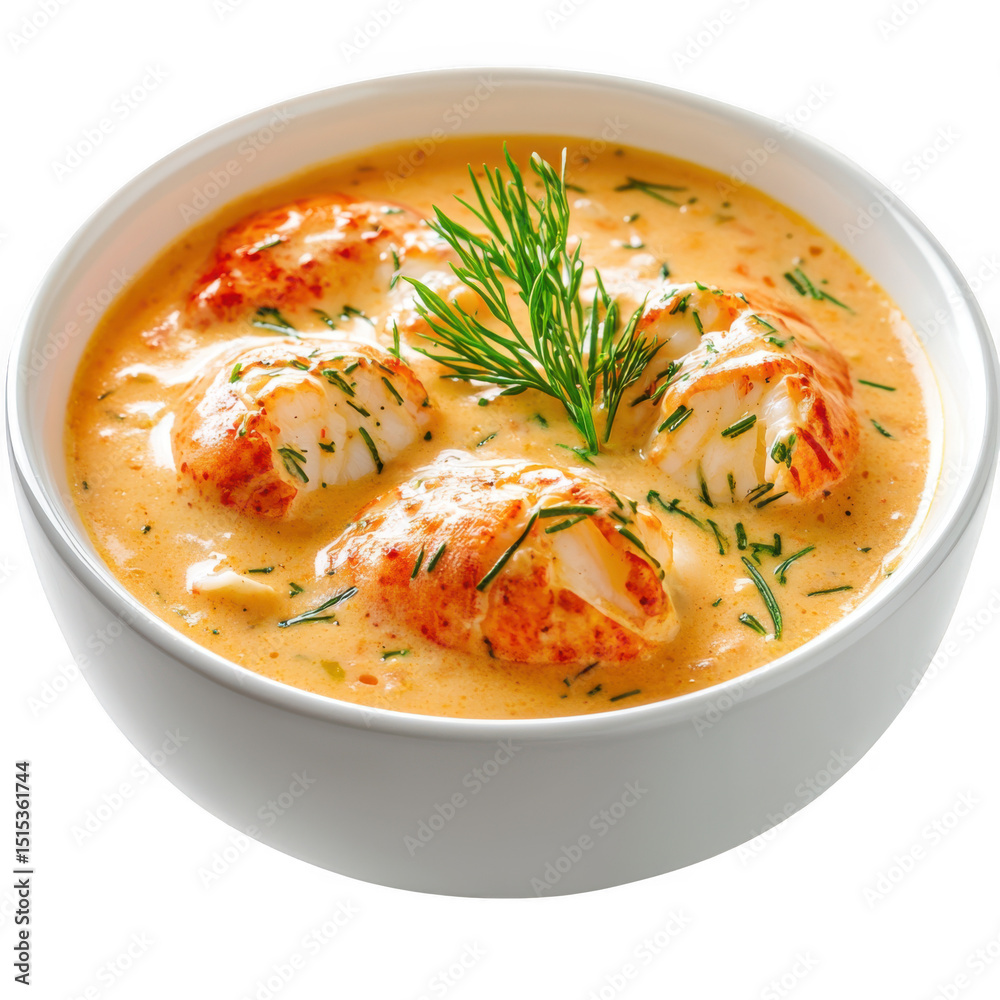 Creamy lobster bisque in bowl isolated on transparent background Creamy lobster bisque in bowl isolated on transparent background