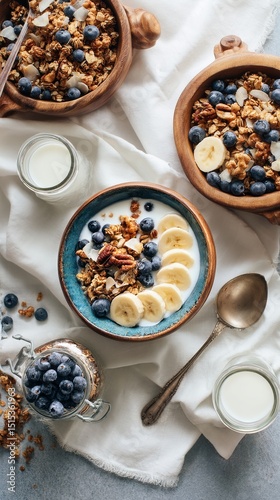 Delicious Homemade Yogurt Bowl With Fresh Fruits and Granola for a Healthy Br...