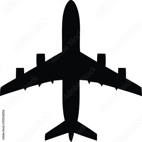  Solid Black Passenger Airplane Icon, Simple Minimalist Aviation Symbol AI Generative