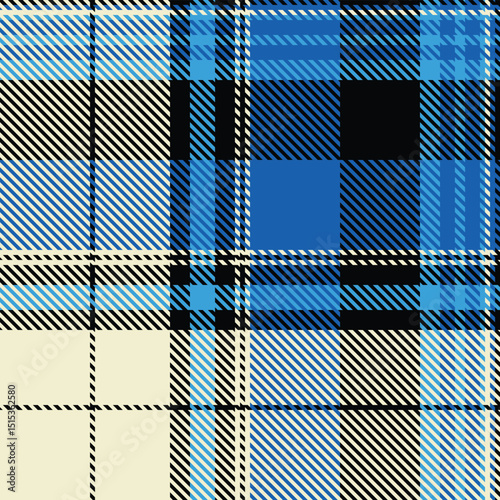 Stylish blue and cream plaid pattern.  Perfect for textile design, fashion, or website backgrounds.  The intersecting lines create a sense of order and sophistication.