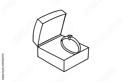 Line art illustration of a ring in a gift box