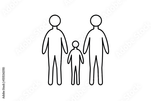 Simple line art illustration of a family two adults and child
