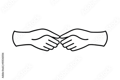 Two hands reaching together line art graphic design
