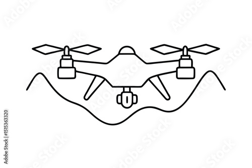 Drone line art flying over hills aerial view