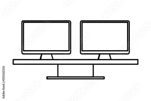 Dual computer monitors line art simple design