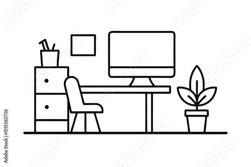 Modern minimalist line art home office workspace desk setup