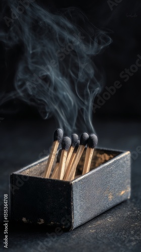 Matches in a Box Releasing Smoke Against a Dark Background