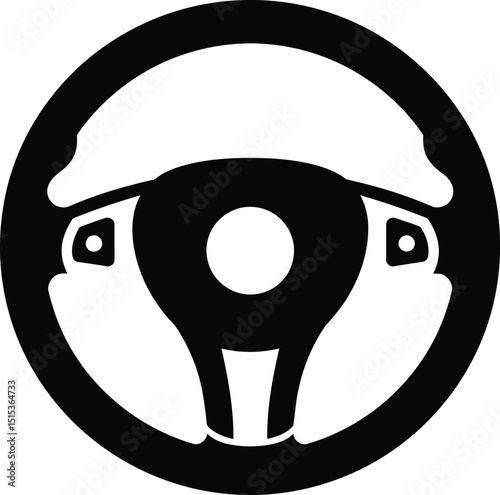  Solid Black Car Steering Wheel Icon, Simple Driving and Vehicle Control Symbol AI Generative