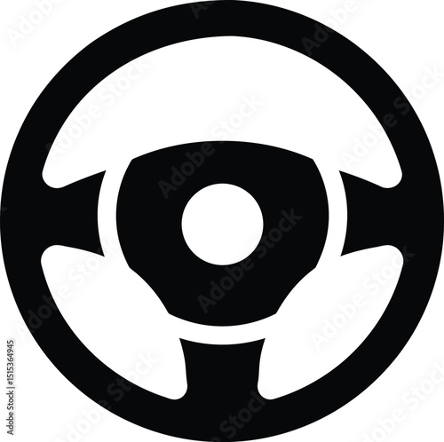 Solid Black Car Steering Wheel Icon, Simple Driving and Vehicle Control Symbol AI Generative