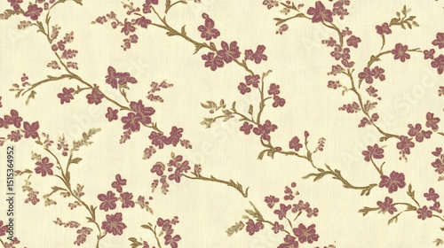 Elegant Floral Pattern Cream Fabric Textile Design