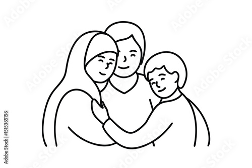 Happy muslim family line art illustration embrace
