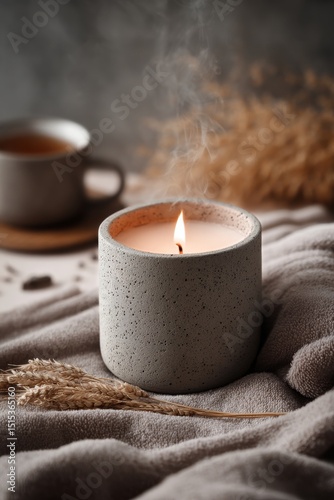 Warm Candlelight and Herbal Tea Create a Cozy Atmosphere at Home on a Chilly ...
