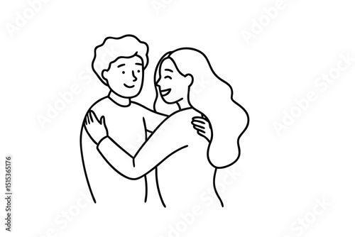 Happy couple embracing line art illustration romantic love