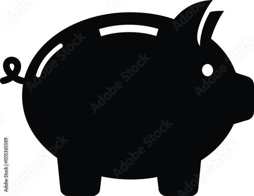 Solid Black Piggy Bank Icon, Simple Savings and Finance Symbol AI Generative