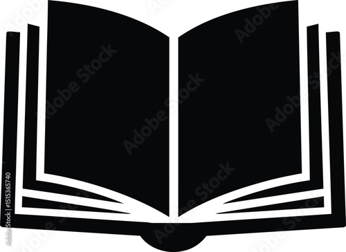  Solid Black Open Book Icon, Simple Education and Knowledge Symbol AI Generative