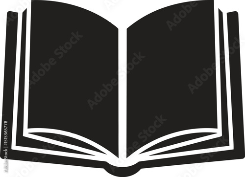 Solid Black Open Book Icon, Simple Education and Knowledge Symbol AI Generative