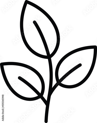 Outline Plant Stem with Three Leaves Icon, Simple Nature and Growth Symbol AI Generative