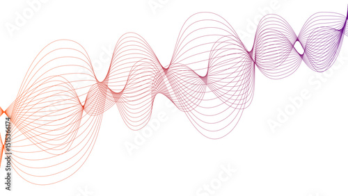 Vector curvy abstract line art wavy flowing dynamic colorful lines white background in concept music or sound, wave, wind, information flow	
