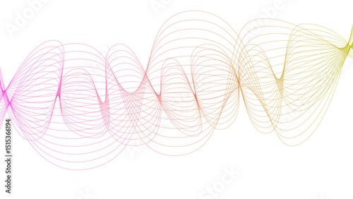 Vector curvy abstract line art wavy flowing dynamic colorful lines white background in concept music or sound, wave, wind, information flow	
