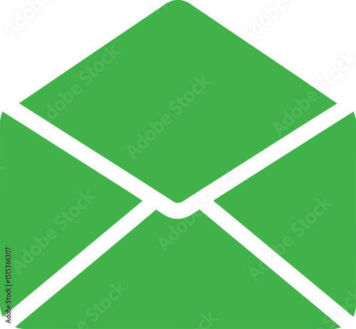 Green Open Mail Envelope Icon, Simple Minimalist Email or Message Symbol AI Generative